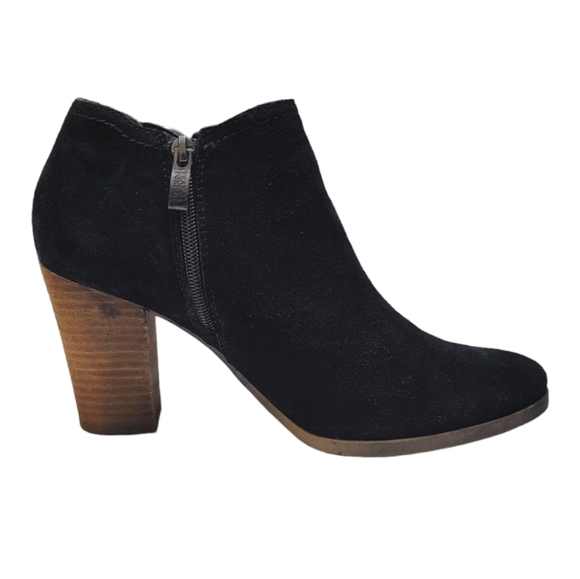 Franco Fortini Black Suede Stacked Heel Ankle Booties Women's Size 8.5 - Picture 2 of 9